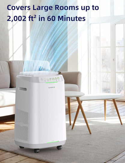 Smart Air Purifiers, ZERO Waste & ZERO Filter Replacements, Covers Up to 2002 Sq.Ft. for Home Large Room Bedroom, 30°, 60°, 90° Vents, 6 Fan Speeds, Sleep Mode, Timer, white