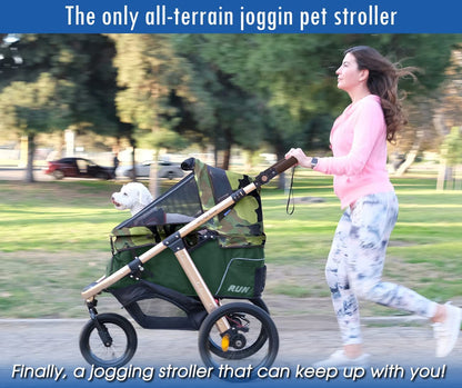 Jogging Sports Stroller with Comfort Rubber Wheels/Zipper-Less Entry/1-Hand Quick Fold/Aluminum Frame for Small/Medium Dogs, Cats and Pets (Green Camo)