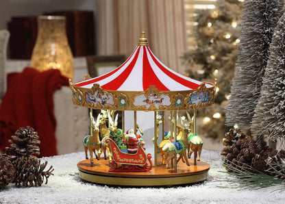 World's Fair Ferris Wheel Musical Animation Indoor Christmas Decor, 15", Gold & Very Merry Carousel Musical Animation Indoor Christmas Decor, 12", Red