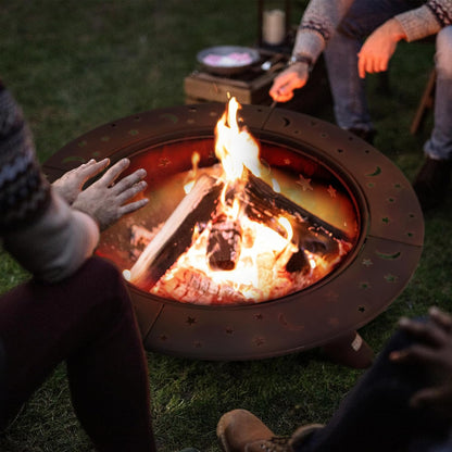 SUNCREAT 42” Patio Fire Pit Wood Burning with Mesh Spark Screen, Bonfire Outdoor firepit with Fireplace Poker, Black