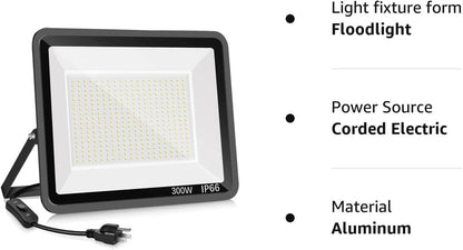 3 Pack 200W LED Flood Light,Super Bright Exterior Security Lights With Plug,IP66 Waterproof Outdoor Flood Light, 22800lm 5000K Daylight White Floodlight for Yard, Garden,Basketball Court, Arena