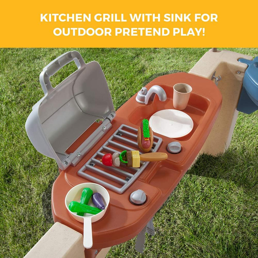 All-round play patio with canopy, kids indoor and outdoor kitchen play set