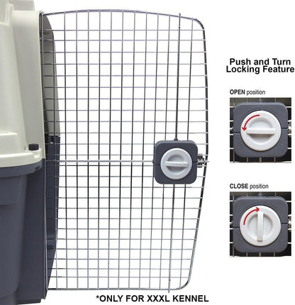 SportPet Designs Plastic Kennels Rolling Plastic Airline Approved Wire Door Travel Dog Crate, XXX-Large, Gray