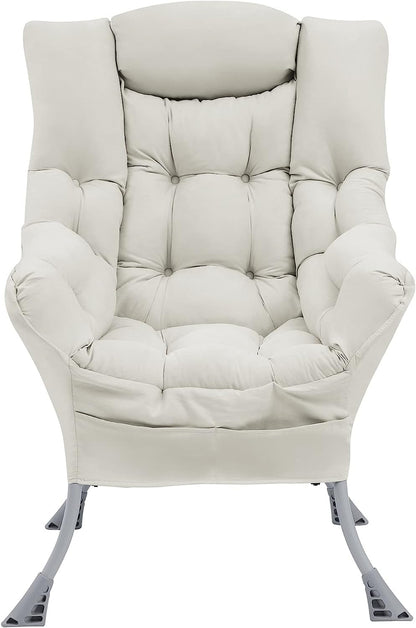 Living and More High Back Sofa Chair, Modern Fabric Lazy Chair, Accent Contemporary Lounge Chair, Cool Grey