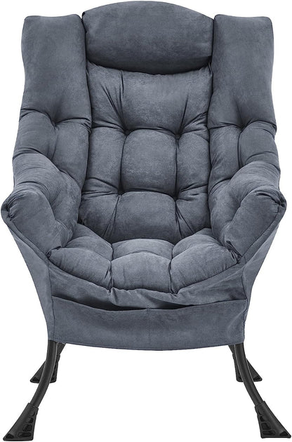 Living and More High Back Sofa Chair, Modern Fabric Lazy Chair, Accent Contemporary Lounge Chair, Cool Grey